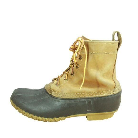 LL Bean Brown Leather Round Toe Insulated Ankle Lace Up Duck Boots Size 8 M - Picture 1 of 10